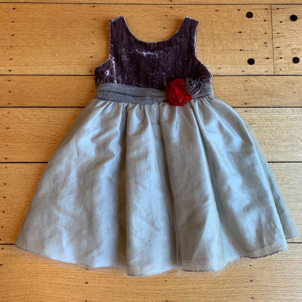 H&M 4-5Y Grey Velvet and Tulle Dress